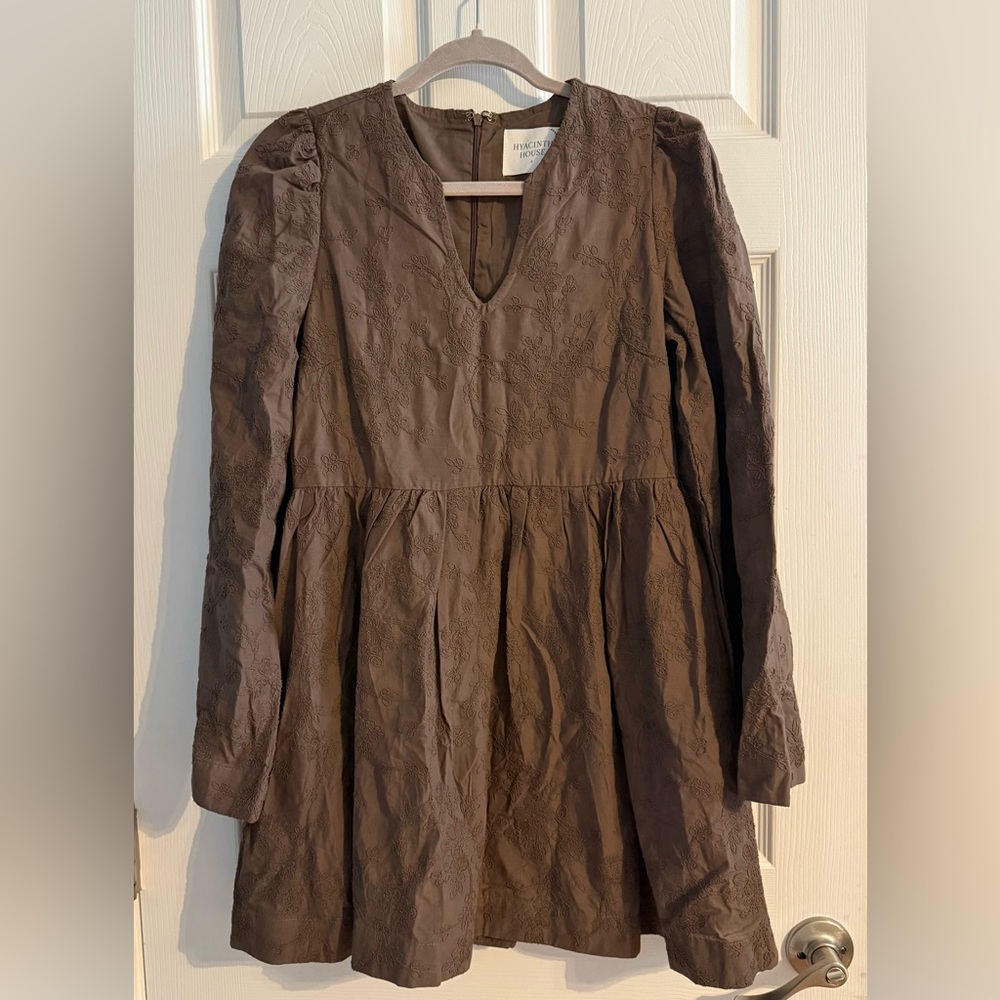 Hyacinth House Brown Embroidered Long Sleeve Dress - Size S